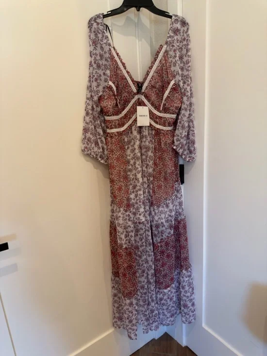 NWT - Forever 21 Pink Floral Patchwork Maxi Dress - Picture 3 of 8